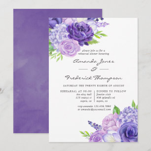 Convites Jantar de Ensaios Florais de Aguarela Violeta Ultr