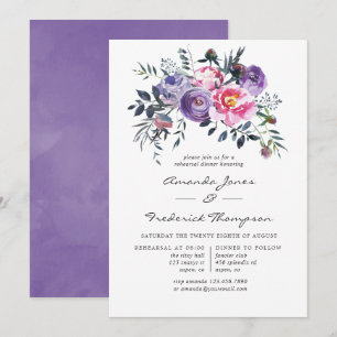 Convites Jantar de Ensaios Florais de Aquarela Violeta e Ro