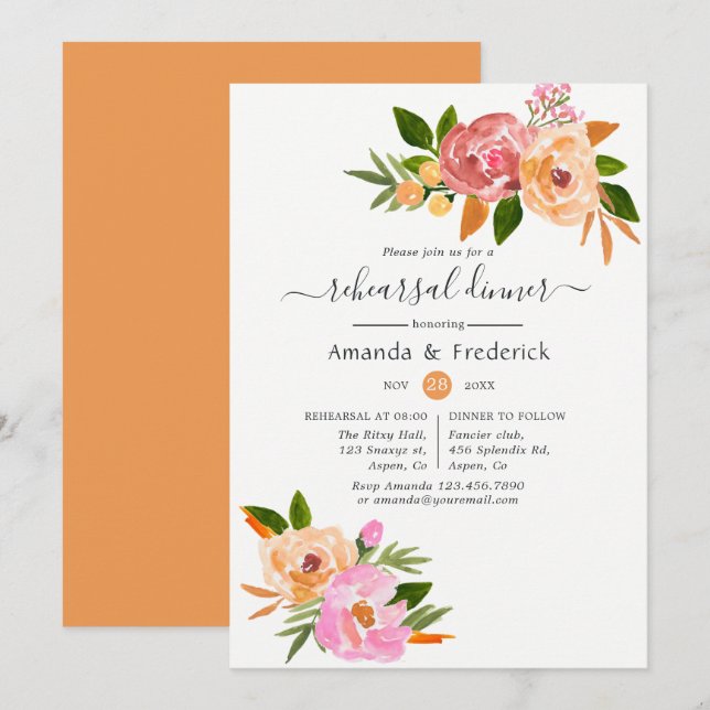 Convites Jantar de Ensaios Florais de Casamento de Primaver (Frente/Verso)
