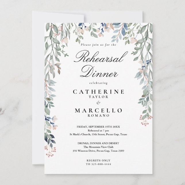 Convites Jantar de Ensaios Florais Elegantes de Flores Silv (Frente)