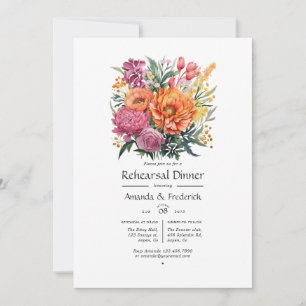 Convites Jantar de Ensaios Florais Rosa, Laranja e Verde