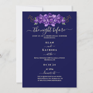 Convites Jantar de Ensaios Florais Violeta Azul-Marinho