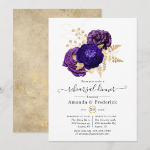 Convites Jantar de Ensaios Florais Violeta, Roxo e Dourado