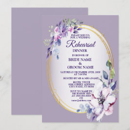 Convites Jantar de Ensaios Floral Água-forte Roxo Dourado