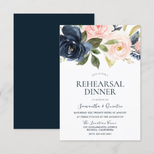 Convites Jantar de Ensaios Floral Aquarela Azul Marinho Ros