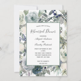 Convites Jantar de Ensaios Floral Azul Verde Branco Elegant