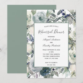 Convites Jantar de Ensaios Floral Azul Verde Branco Elegant