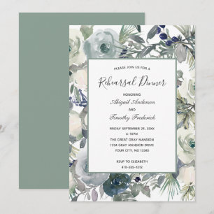 Convites Jantar de Ensaios Floral Azul Verde Branco Elegant