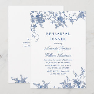 Convites Jantar de Ensaios Floral Azul Vitoriano Elegante