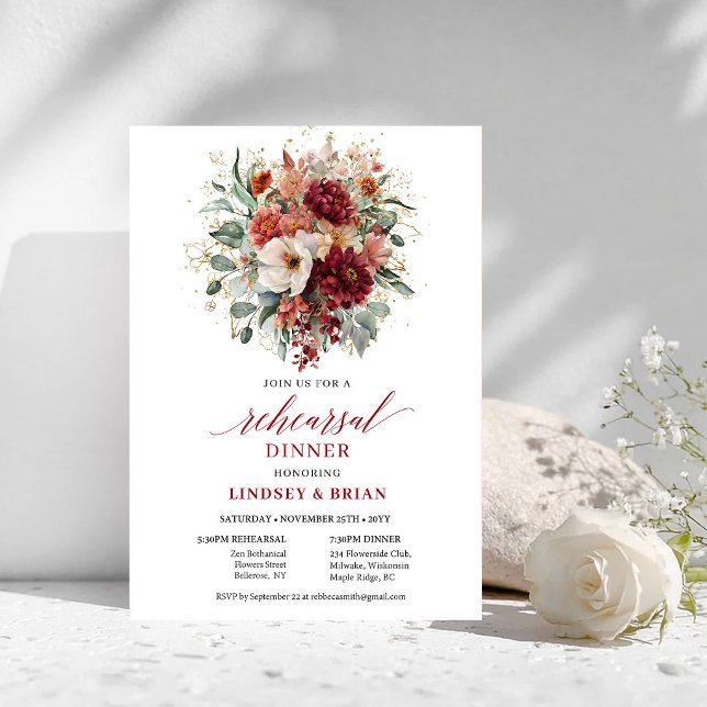 Convites Jantar de Ensaios Floral Boho Burgundy Florescente (Flourishing Boho Burgundy Floral Rehearsal Dinner

)