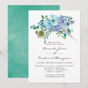 Convites Jantar de Ensaios Floral Boho com Hortelã e Azul