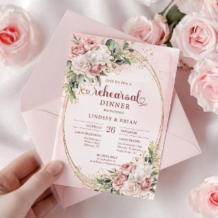 Convites Jantar de Ensaios Floral Boho Rosa Elegante