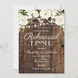 Convites Jantar de Ensaios Floral Branco de Madeira Rústica