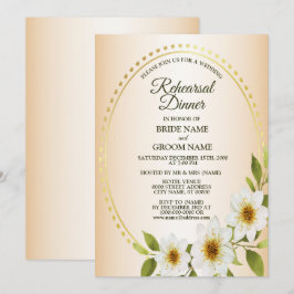 Convites Jantar de Ensaios Floral Branco Dourado de Casamen