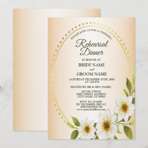 Convites Jantar de Ensaios Floral Branco Dourado de Casamen
