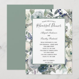 Convites Jantar de Ensaios Floral Branco Verde Azul Elegant