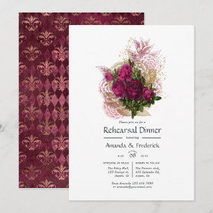 Convites Jantar de Ensaios Floral Desgastado Rosa Dourado B