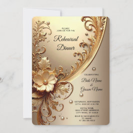 Convites Jantar de Ensaios Floral Dourado Ornamentado