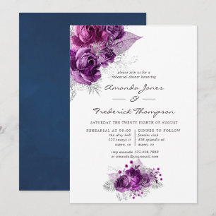 Convites Jantar de Ensaios Floral em Aquarela Roxo e Azul M