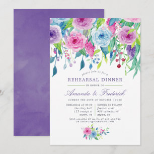 Convites Jantar de Ensaios Floral em Aquarela Violeta Ultra