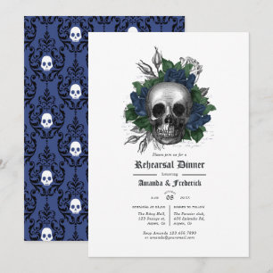 Convites Jantar de Ensaios Floral Gótico Azul Naval e Preto