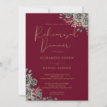 Jantar de Ensaios Floral Gótico Borgonha e Dourado