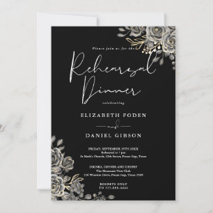 Convites Jantar de Ensaios Floral Gótico Branco e Dourado