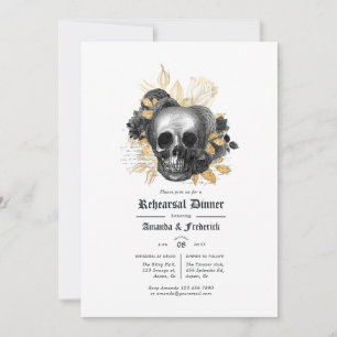 Convites Jantar de Ensaios Floral Gótico Preto e Dourado
