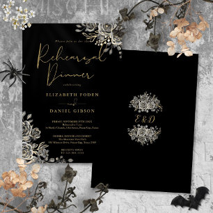 Convites Jantar de Ensaios Floral Gótico Preto e Dourado