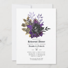 Convites Jantar de Ensaios Floral Gótico Roxo Dourado