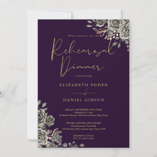 Convites Jantar de Ensaios Floral Gótico Roxo e Dourado
