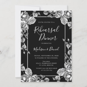 Convites Jantar de Ensaios Floral Preto e Branco Elegante
