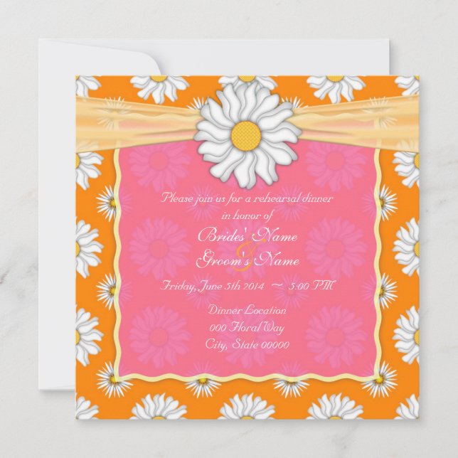 Convites Jantar de Ensaios Floral Rosa Laranja e Branco (Frente)