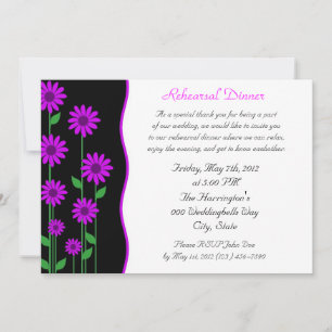 Convites Jantar de Ensaios Floral Roxo Brilhante e Preto