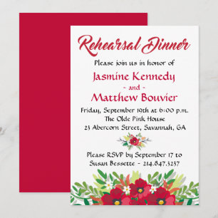 Convites Jantar de Ensaios Floral Vermelho Flores Bordeaux
