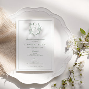 Convites Jantar de Ensaios Formal em Verde Sage com Brasão