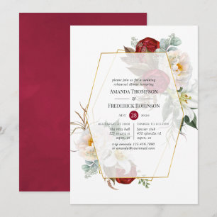 Convites Jantar de Ensaios Geométrico Floral Burgundy e Bra