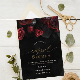 Convites Jantar de Ensaios Gótico com Rosas Vermelhas Elega