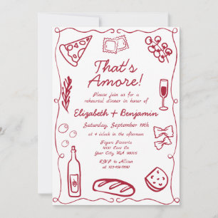 Convites Jantar de Ensaios Italiano Vermelho Retro Desenhad