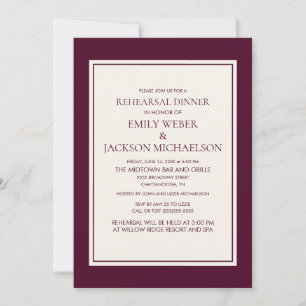 Convites Jantar de Ensaios Moderno Elegante Burgundy Creme