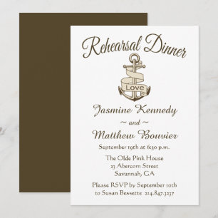 Convites Jantar de Ensaios Navais Âncora Marrom Casamento