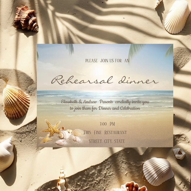 Convites Jantar de Ensaios Palms Sunset Beach Seashells (Criador carregado)