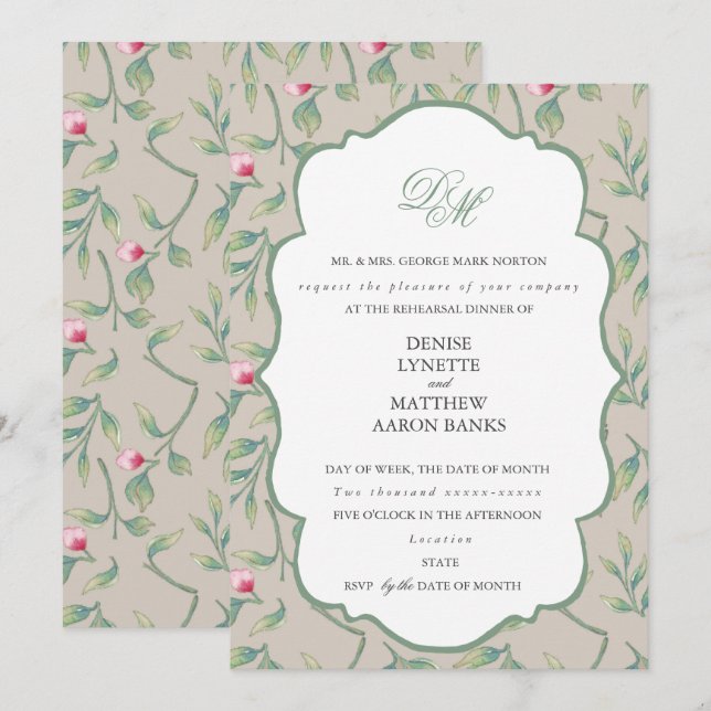 Convites Jantar de Ensaios Perfeitamente Pálido e Verde de  (Frente/Verso)