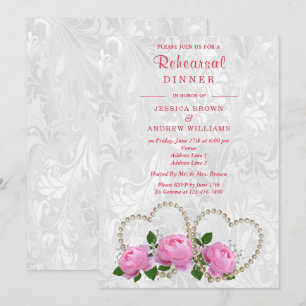 Convites Jantar de Ensaios Pérolas Corações & Rosas Damasko
