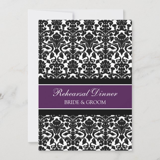 Convites Jantar de Ensaios Plum Black Damask (Frente)