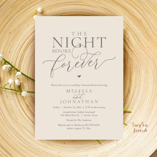 Convites Jantar de Ensaios Romântico da Noite Antes para Se (The Night Before Forever Romantic Rehearsal Dinner Invitation Card Cream and Grey)
