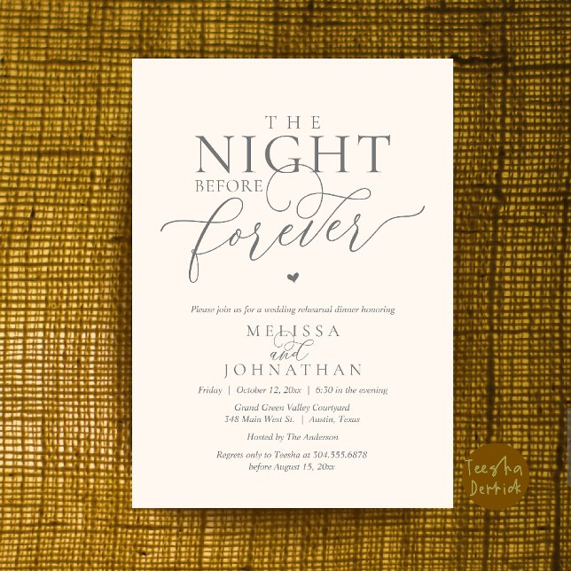 Convites Jantar de Ensaios Românticos da Noite Antes para S (The Night Before Forever Romantic Rehearsal Dinner Invitation Card Ivory Grey)