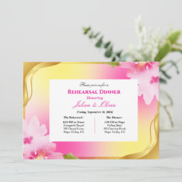 Convites Jantar de Ensaios Rosa Vibrante e Amarelo