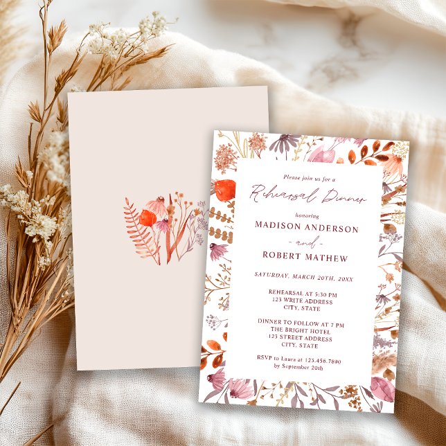 Convites Jantar de Ensaios Rustic Boho Chic Bege Flores Sil (Criador carregado)