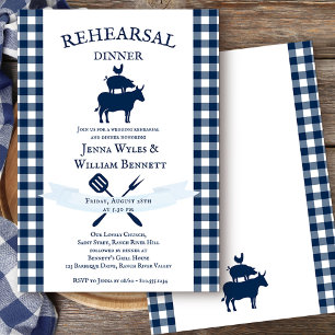 Convites Jantar de Ensaios Vintage Farmhouse Navy Gingham
